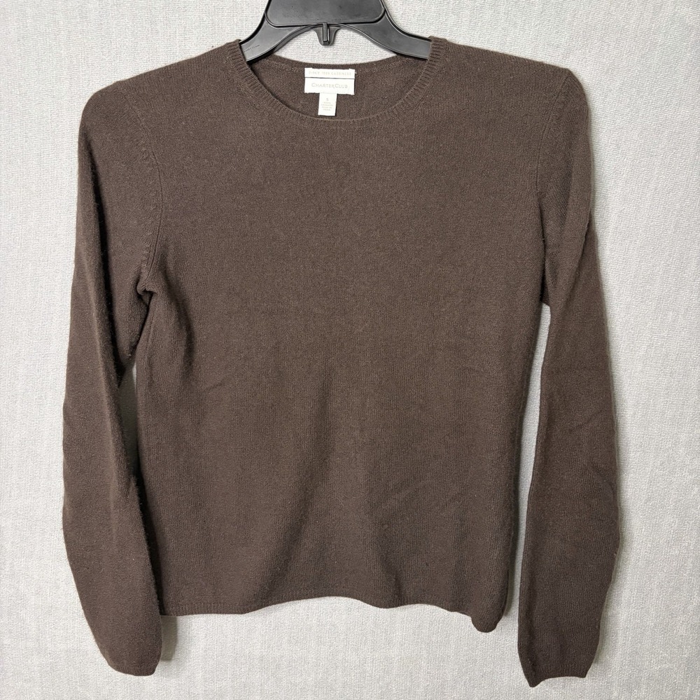 CHARTER CLUB Women's 2-Ply Cashmere Sweater Dark Brown  Round Neck Size Small